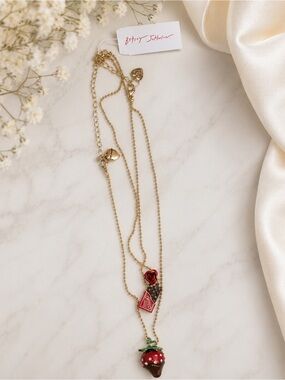 Betsey Johnson 2-Piece Layered Necklace Set Strawberry Chocolate Rose NWT